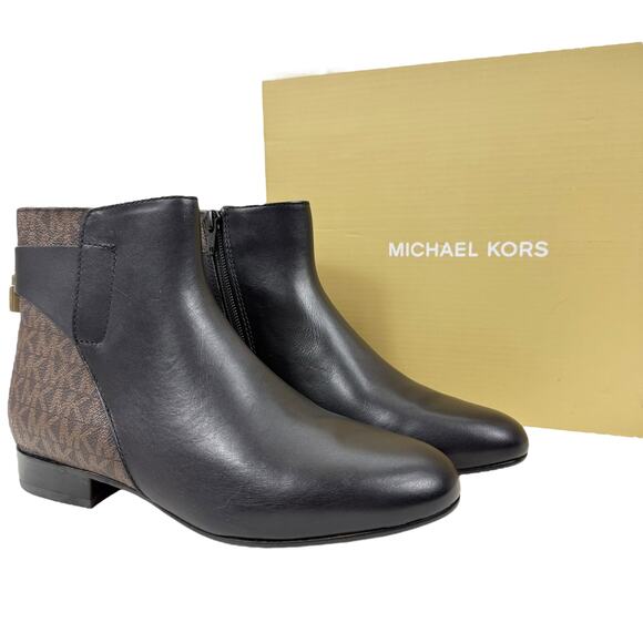 NEW Michael Kors Mira flat bootie leather logo brown padlock size 6M - Picture 1 of 5